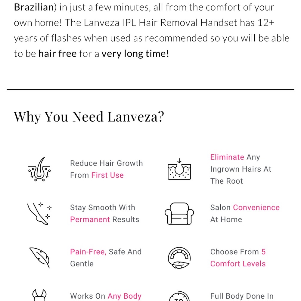 Never used Lanveza IPL lazer hair removal tool.